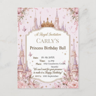 Cartão Postal De Convite Tema do Castelo da Princesa Baile de Aniversário R