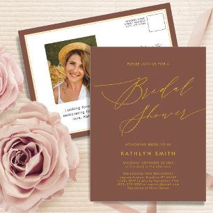 Cartão Postal De Convite Terracotta Elegant Script Modern Chá de panela
