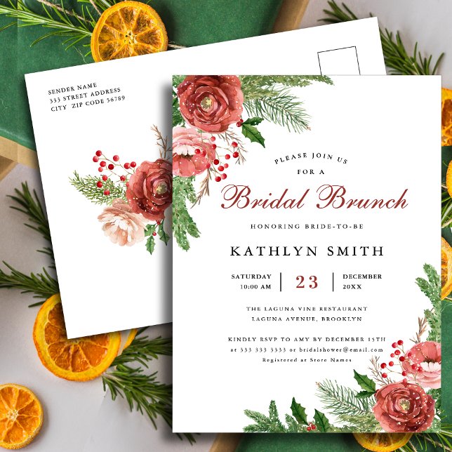 Cartão Postal De Convite Terracotta Floral Bough Foliage Bridal Brunch (Criador carregado)