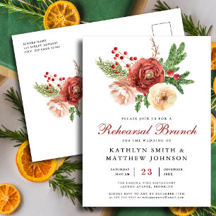 Cartão Postal De Convite Terracotta Floral Pine Bough Ensaio Brunch