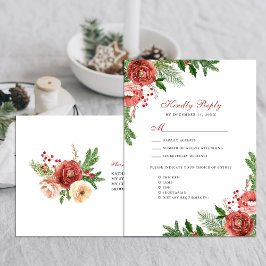 Cartão Postal De Convite Terracotta Floral Pine Bough Foliage Weding RSVP