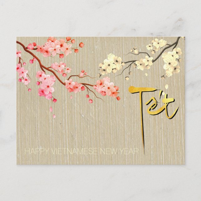 Cartão Postal De Convite Tet Hoa Anh Dao Blossom Vietnamita Novo Ano HP2 (Frente)