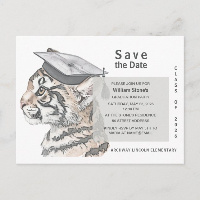 Cartão Postal De Convite Tiger Grad | Graduation Save the Date Card (Frente)