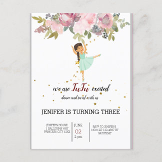 Cartão Postal De Convite Tiny Dancer | Festa de aniversário de Balé flexíve