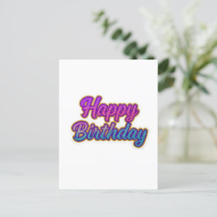 Cartão Postal De Convite Tipografia de Feliz Aniversário em Rosa, Roxo e