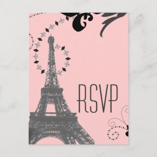 Cartão Postal De Convite torre eiffel rosa casamentos vintage paris rsvp