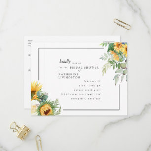 Cartão Postal De Convite Toscano Girassóis em Flor Chá de Noiva Branco