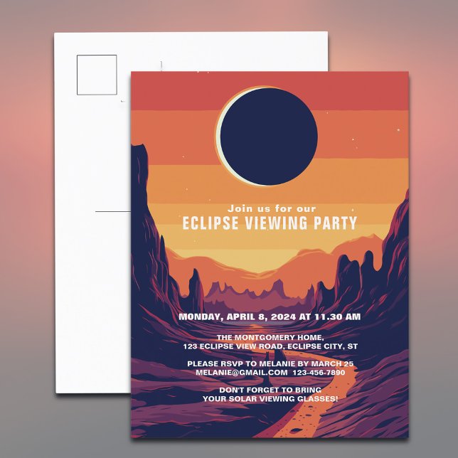 Cartão Postal De Convite Total de Eclipse Solar 4.8.2024 Parte de Visualiza (Personalize with your event details)