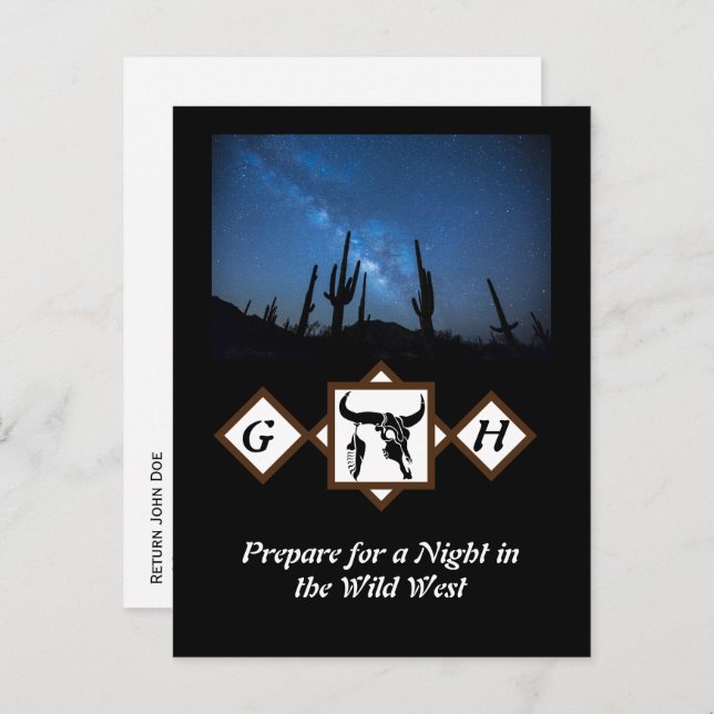 Cartão Postal De Convite Touro Longhorn Negro Touro Crânio Silhueta Monogra (Frente/Verso)