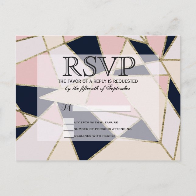 Cartão Postal De Convite Triângulos Geométricos Dourados Elegantes (Frente)
