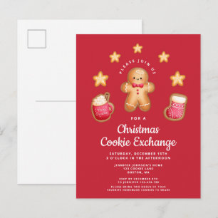 Cartão Postal De Convite Trocas de Biscoitos de Natal Vermelhos Boneco de G