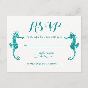 Cartão Postal De Convite Turquesa Azul RSVP Cavalo-Marinho Praia Náutica