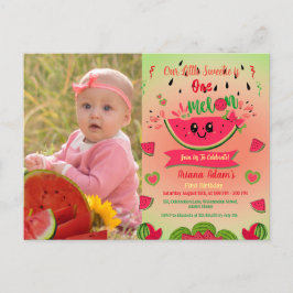 Cartão Postal De Convite Um Em Um Melão Melancia Primeiro Aniversário Foto