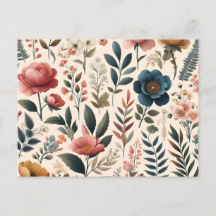 Cartão Postal De Convite um papel de parede floral com flores rosa e azuis