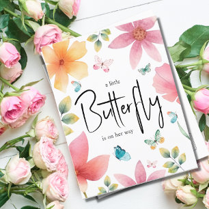 Cartão Postal De Convite Um pequeno Chá de fraldas de borboleta