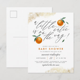 Cartão Postal De Convite Um Pequeno Chá de fraldas Neutro Laranja Cutie