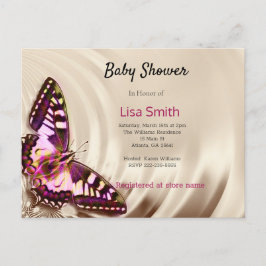 Cartão Postal De Convite Uma borboleta cor-de-rosa sobre um fundo de natas