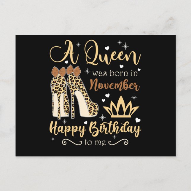 Cartão Postal De Convite Uma Rainha Nasceu Em Novembro Feliz Aniversário (Frente)