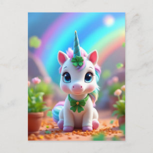 Cartão Postal De Convite unicórnio bebê bonito e arco-íris, aniversário de 