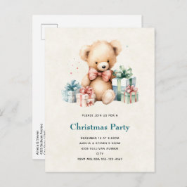 Cartão Postal De Convite Urso de Teddy Bonito com Presentes de Natal