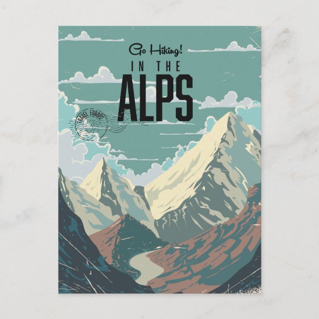Cartão Postal De Convite Vá fazer trilhas nos Alpes (Frente)