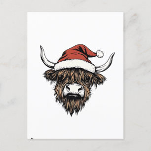 Cartão Postal De Convite Vaca das Terras Altas do Natal Santa Lã Fazenda