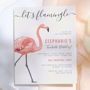 Cartão Postal De Convite Vamos Flamingle Festa de Aniversário Moderna de