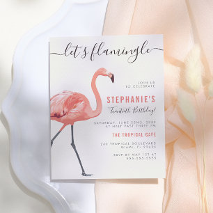 Cartão Postal De Convite Vamos Flamingle   Festa de Aniversário Moderna de 