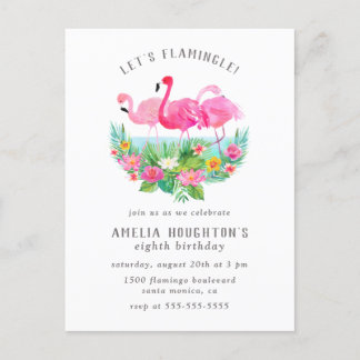 Cartão Postal De Convite Vamos Flamingle Flamingo Lagoa Festa de aniversári
