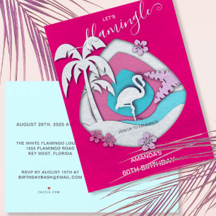 Cartão Postal De Convite Vamos Flamingle Tropical Flamingo 60º Aniversário