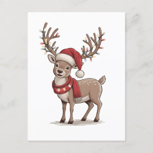 Cartão Postal De Convite Veado Animal Natal Veado Chapéu do Papai Noel Nata