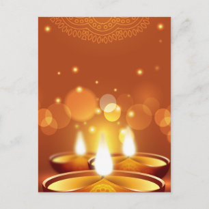 Cartão Postal De Convite Velas ouros de celebração de Diwali