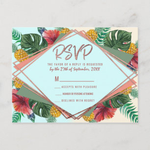 Cartão Postal De Convite Verão Folhas de Abacaxi Floral Tropical RSVP
