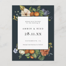 Cartão Postal De Convite Verão Laranja Azul Botânico Boho Save the Date