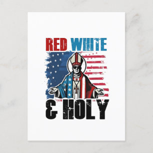 Cartão Postal De Convite Vermelho Branco e Santo Papa Leão XIV, 4 de Julho