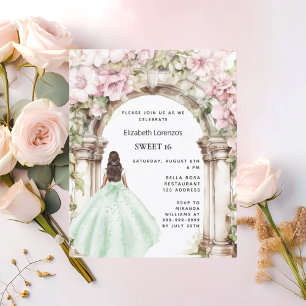 Cartão Postal De Convite Vestido de arco de florais cor-de-rosa verde 16