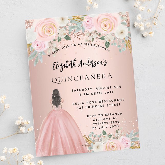 Cartão Postal De Convite Vestido de rosa de Quinceanera (Criador carregado)