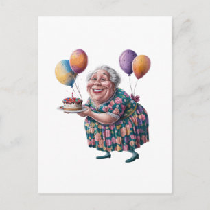 Cartão Postal De Convite Vestido Floral Avó Engraçada Arte de Aniversário