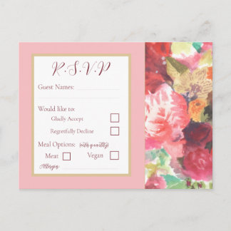 Cartão Postal De Convite Vibrant Red and Pink Floral RSVP Postcard