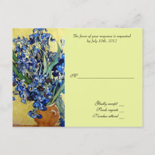 Cartão Postal De Convite Vincent van Gogh, íris azuis em fundo amarelo