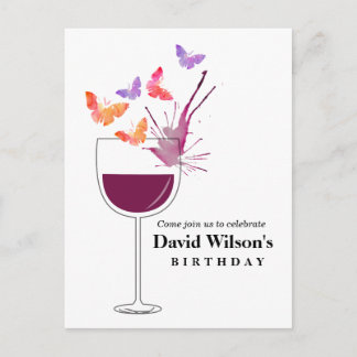 Cartão Postal De Convite vinho, aniversário adulto,