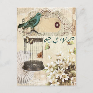 Cartão Postal De Convite Vintage birdcage resposta do casamento botânico RS