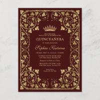 Vintage Burgundy Red Dourada Moderna Tiara Quincea