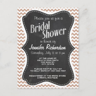 Cartão Postal De Convite Vintage Chalkboard look; Brown Chevron Pattern