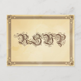 Cartão Postal De Convite Vintage Cream & Brown Poster RSVP com opção de ref