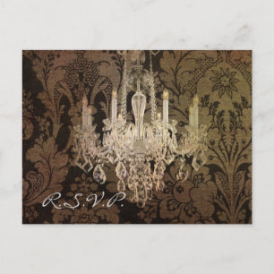 Cartão Postal De Convite vintage damask chandelier casamento RSVP