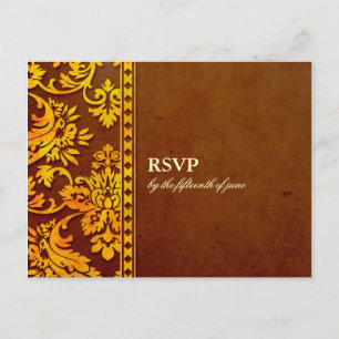Cartão Postal De Convite Vintage Dourado & Brown Damask Lace Weding RSVP