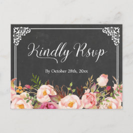 Cartão Postal De Convite Vintage Frame Chalkboard Floral Wedding RSVP