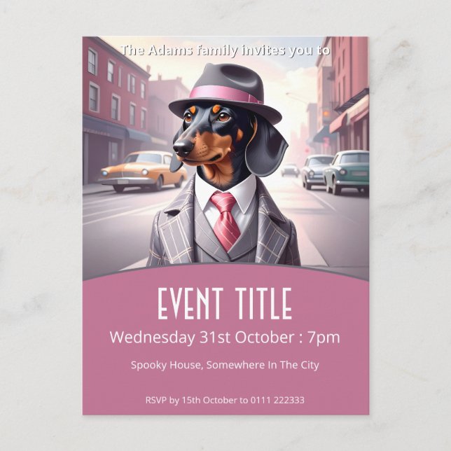 Cartão Postal De Convite Vintage Gangster Dachshund (Frente)