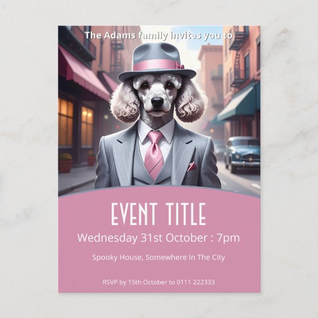 Cartão Postal De Convite Vintage Gangster Poodle (Frente)